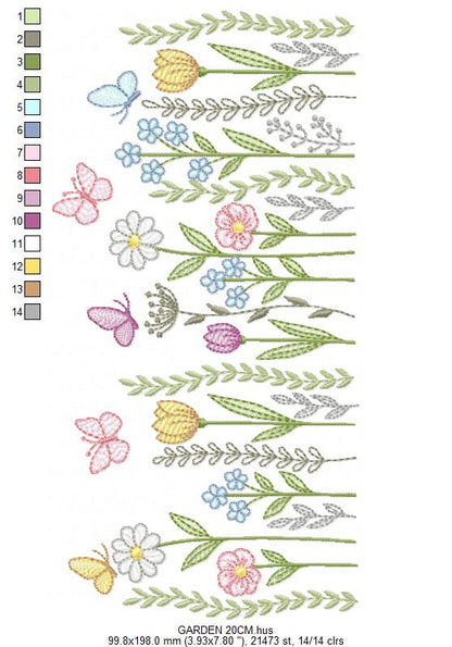 Flower Garden embroidery design - Flower and Butterfly machine embroidery pattern - Floral bouquet Kitchen Towel - Instant digital download pes jef dst