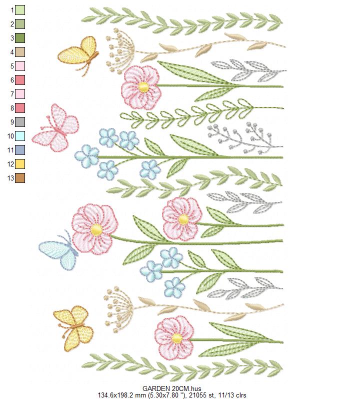 Flower Garden embroidery design - Flower and Butterfly machine embroidery pattern - Floral bouquet Kitchen Towel - Instant digital download pes jef dst