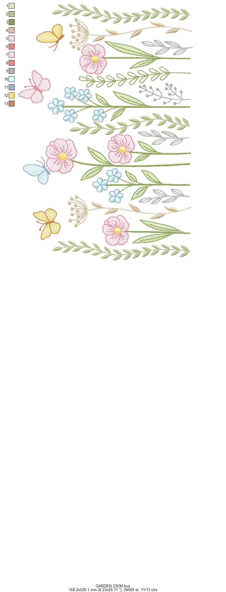 Flower Garden embroidery design - Flower and Butterfly machine embroidery pattern - Floral bouquet Kitchen Towel - Instant digital download pes jef dst