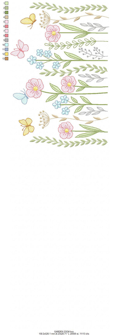 Flower Garden embroidery design - Flower and Butterfly machine embroidery pattern - Floral bouquet Kitchen Towel - Instant digital download pes jef dst