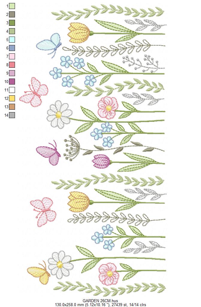 Flower Garden embroidery design - Flower and Butterfly machine embroidery pattern - Floral bouquet Kitchen Towel - Instant digital download pes jef dst