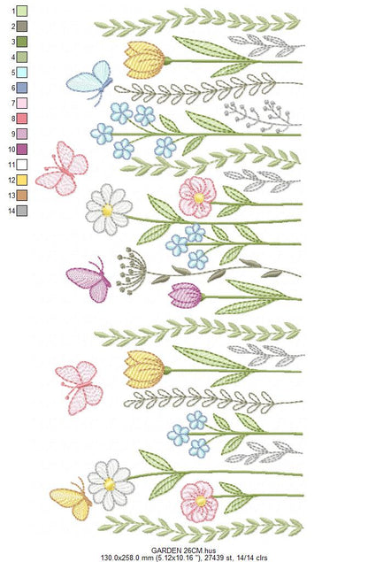 Flower Garden embroidery design - Flower and Butterfly machine embroidery pattern - Floral bouquet Kitchen Towel - Instant digital download pes jef dst