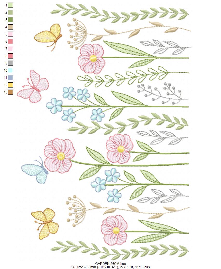 Flower Garden embroidery design - Flower and Butterfly machine embroidery pattern - Floral bouquet Kitchen Towel - Instant digital download pes jef dst