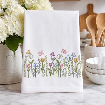 Flower Garden embroidery design - Flower and Butterfly machine embroidery pattern - Floral bouquet Kitchen Towel - Instant digital download pes jef dst