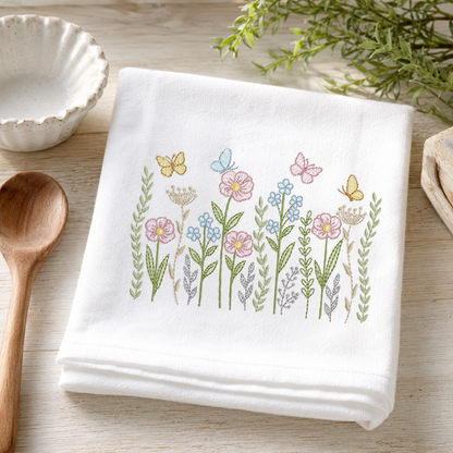 Flower Garden embroidery design - Flower and Butterfly machine embroidery pattern - Floral bouquet Kitchen Towel - Instant digital download pes jef dst