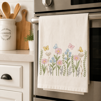 Flower Garden embroidery design - Flower and Butterfly machine embroidery pattern - Floral bouquet Kitchen Towel - Instant digital download pes jef dst