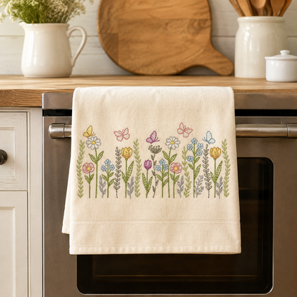 Flower Garden embroidery design - Flower and Butterfly machine embroidery pattern - Floral bouquet Kitchen Towel - Instant digital download pes jef dst