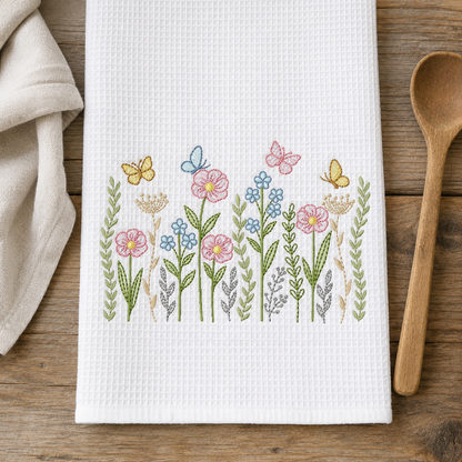 Flower Garden embroidery design - Flower and Butterfly machine embroidery pattern - Floral bouquet Kitchen Towel - Instant digital download pes jef dst