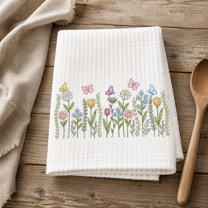 Flower Garden embroidery design - Flower and Butterfly machine embroidery pattern - Floral bouquet Kitchen Towel - Instant digital download pes jef dst