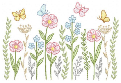 Flower Garden embroidery design - Flower and Butterfly machine embroidery pattern - Floral bouquet Kitchen Towel - Instant digital download pes jef dst