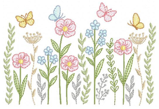 Flower Garden embroidery design - Flower and Butterfly machine embroidery pattern - Floral bouquet Kitchen Towel - Instant digital download pes jef dst