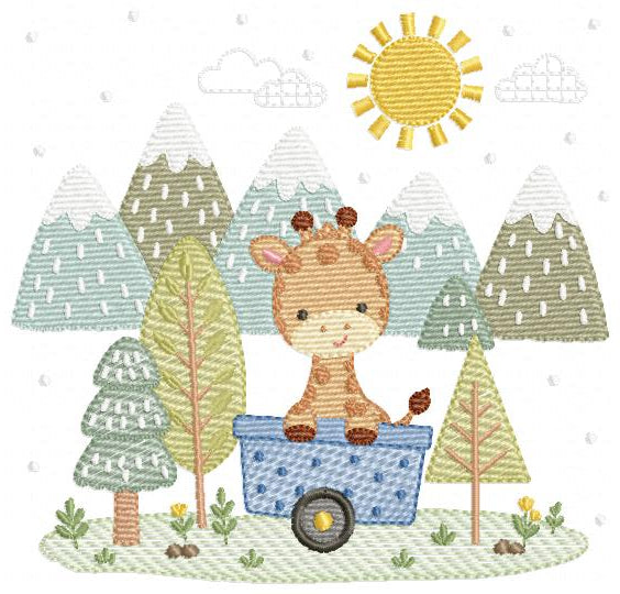Giraffe with tree embroidery designs - Safari wild animal machine embroidery pattern - Baby boy file - Instant download pes