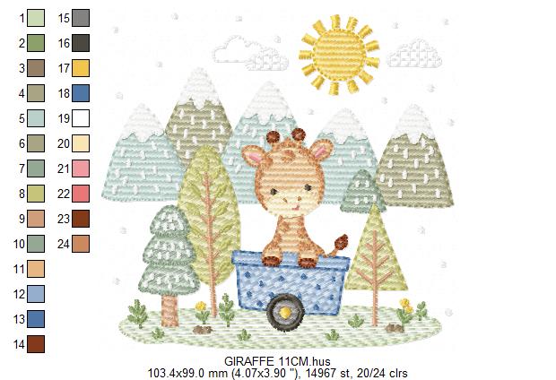 Giraffe with tree embroidery designs - Safari wild animal machine embroidery pattern - Baby boy file - Instant download pes
