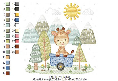 Giraffe with tree embroidery designs - Safari wild animal machine embroidery pattern - Baby boy file - Instant download pes