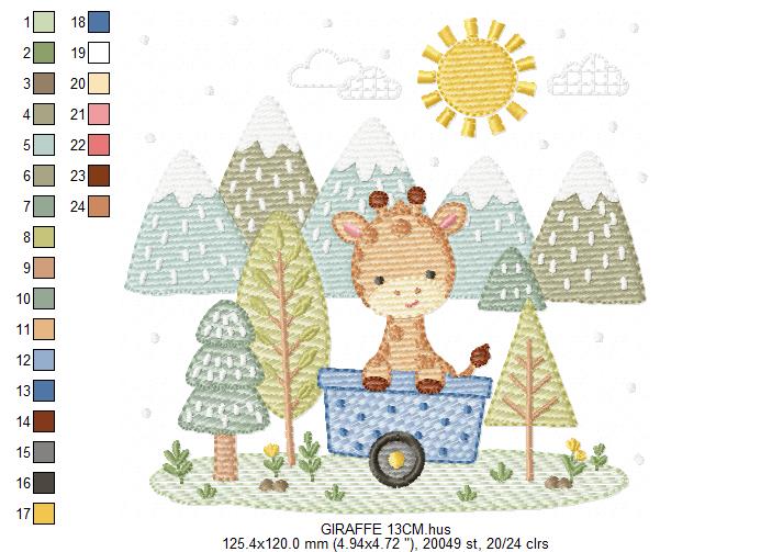 Giraffe with tree embroidery designs - Safari wild animal machine embroidery pattern - Baby boy file - Instant download pes