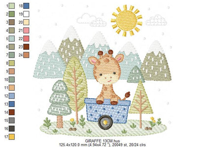 Giraffe with tree embroidery designs - Safari wild animal machine embroidery pattern - Baby boy file - Instant download pes