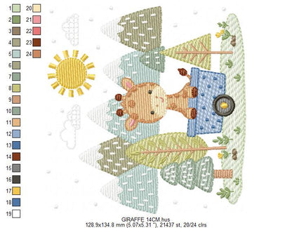Giraffe with tree embroidery designs - Safari wild animal machine embroidery pattern - Baby boy file - Instant download pes