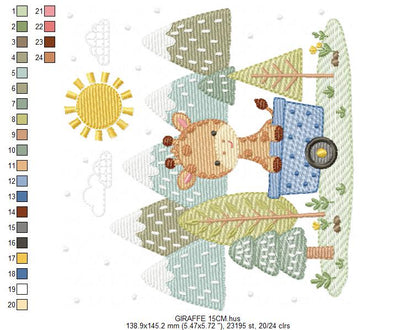 Giraffe with tree embroidery designs - Safari wild animal machine embroidery pattern - Baby boy file - Instant download pes