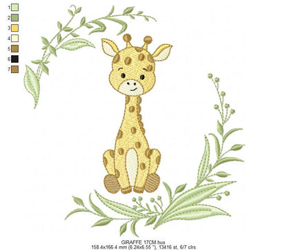 Giraffe embroidery design - Safari Wild Animal machine embroidery pattern - Instant digital download pes jef dst