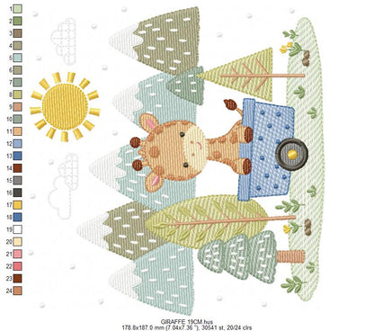 Giraffe with tree embroidery designs - Safari wild animal machine embroidery pattern - Baby boy file - Instant download pes