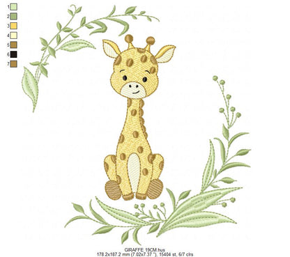 Giraffe embroidery design - Safari Wild Animal machine embroidery pattern - Instant digital download pes jef dst