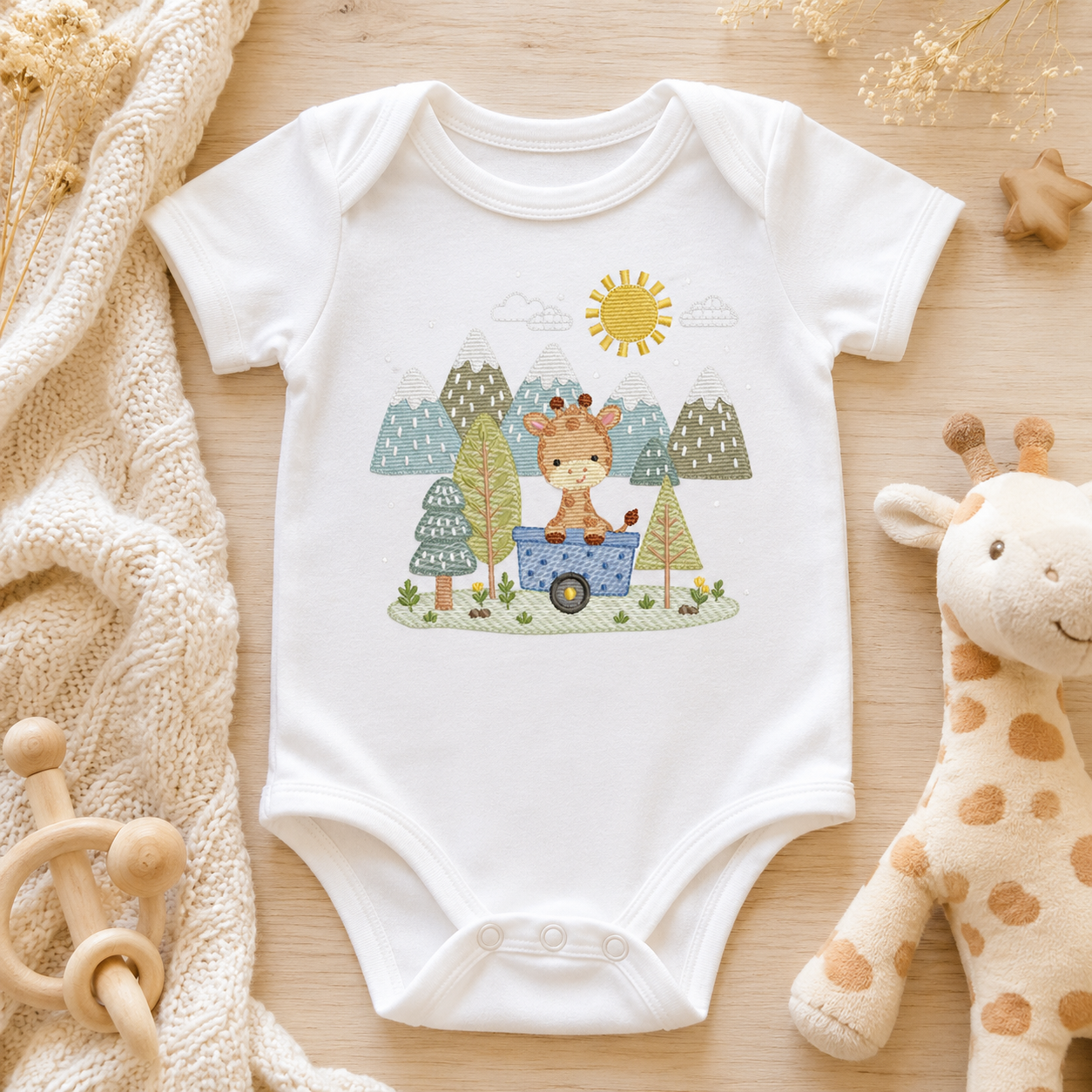 Giraffe with tree embroidery designs - Safari wild animal machine embroidery pattern - Baby boy file - Instant download pes