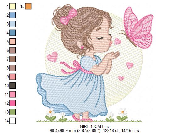 Girl embroidery designs - Flower girl embroidery design machine embroidery pattern - girl with flowers embroidery file butterfly embroidery (Copy) Marcia Embroidery