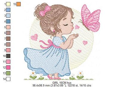 Girl embroidery designs - Flower girl embroidery design machine embroidery pattern - girl with flowers embroidery file butterfly embroidery (Copy) Marcia Embroidery