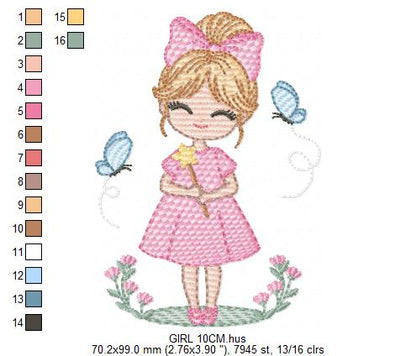 Baby girl embroidery designs - Girl with flowers and butterflies machine embroidery pattern - Princess embroidery - Instant digital download (Copy) Marcia Embroidery