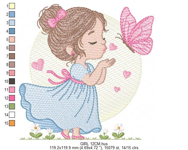 Girl embroidery designs - Flower girl embroidery design machine embroidery pattern - girl with flowers embroidery file butterfly embroidery (Copy) Marcia Embroidery