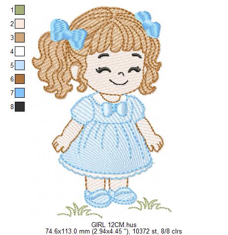 Baby girl embroidery designs - Toddler embroidery design machine embroidery pattern - Girl with curly hair - instant download