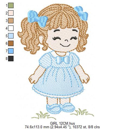 Baby girl embroidery designs - Toddler embroidery design machine embroidery pattern - Girl with curly hair - instant download