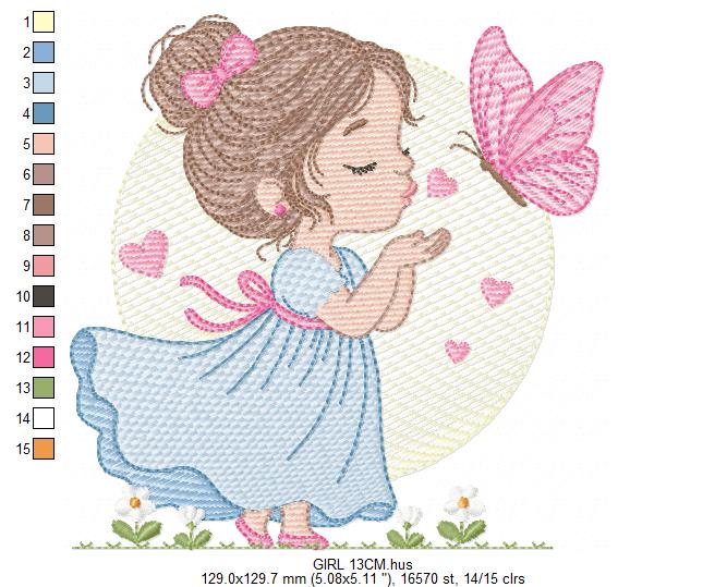 Girl embroidery designs - Flower girl embroidery design machine embroidery pattern - girl with flowers embroidery file butterfly embroidery (Copy) Marcia Embroidery