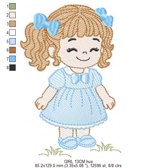 Baby girl embroidery designs - Toddler embroidery design machine embroidery pattern - Girl with curly hair - instant download