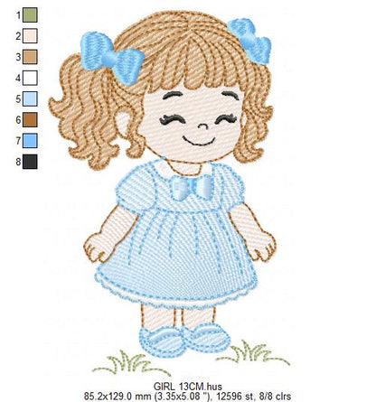 Baby girl embroidery designs - Toddler embroidery design machine embroidery pattern - Girl with curly hair - instant download