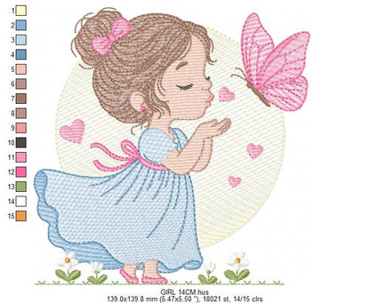 Girl embroidery designs - Flower girl embroidery design machine embroidery pattern - girl with flowers embroidery file butterfly embroidery (Copy) Marcia Embroidery