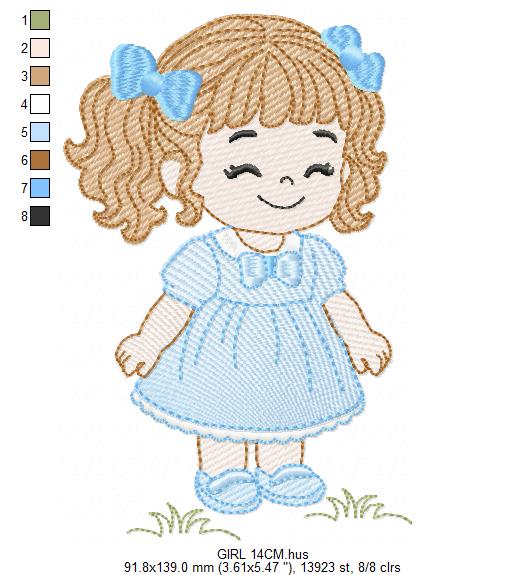 Baby girl embroidery designs - Toddler embroidery design machine embroidery pattern - Girl with curly hair - instant download