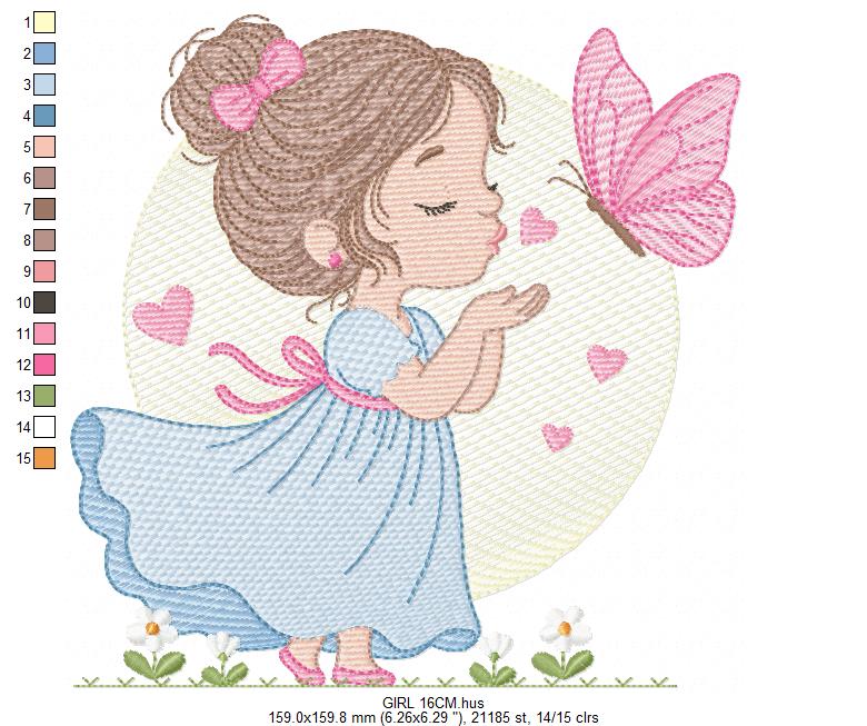 Girl embroidery designs - Flower girl embroidery design machine embroidery pattern - girl with flowers embroidery file butterfly embroidery (Copy) Marcia Embroidery