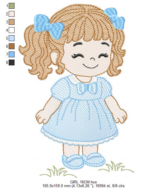 Baby girl embroidery designs - Toddler embroidery design machine embroidery pattern - Girl with curly hair - instant download