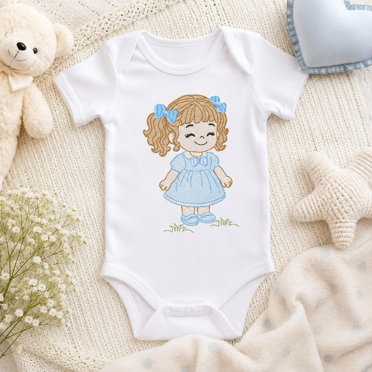 Baby girl embroidery designs - Toddler embroidery design machine embroidery pattern - Girl with curly hair - instant download