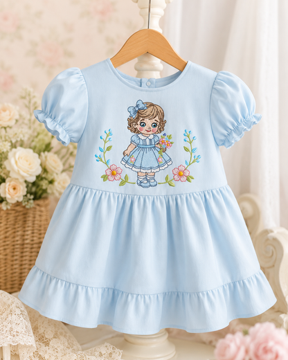 Baby Doll embroidery design - Girl with flowers and lace machine embroidery pattern - Princess embroidery file - Instant digital download pes jef