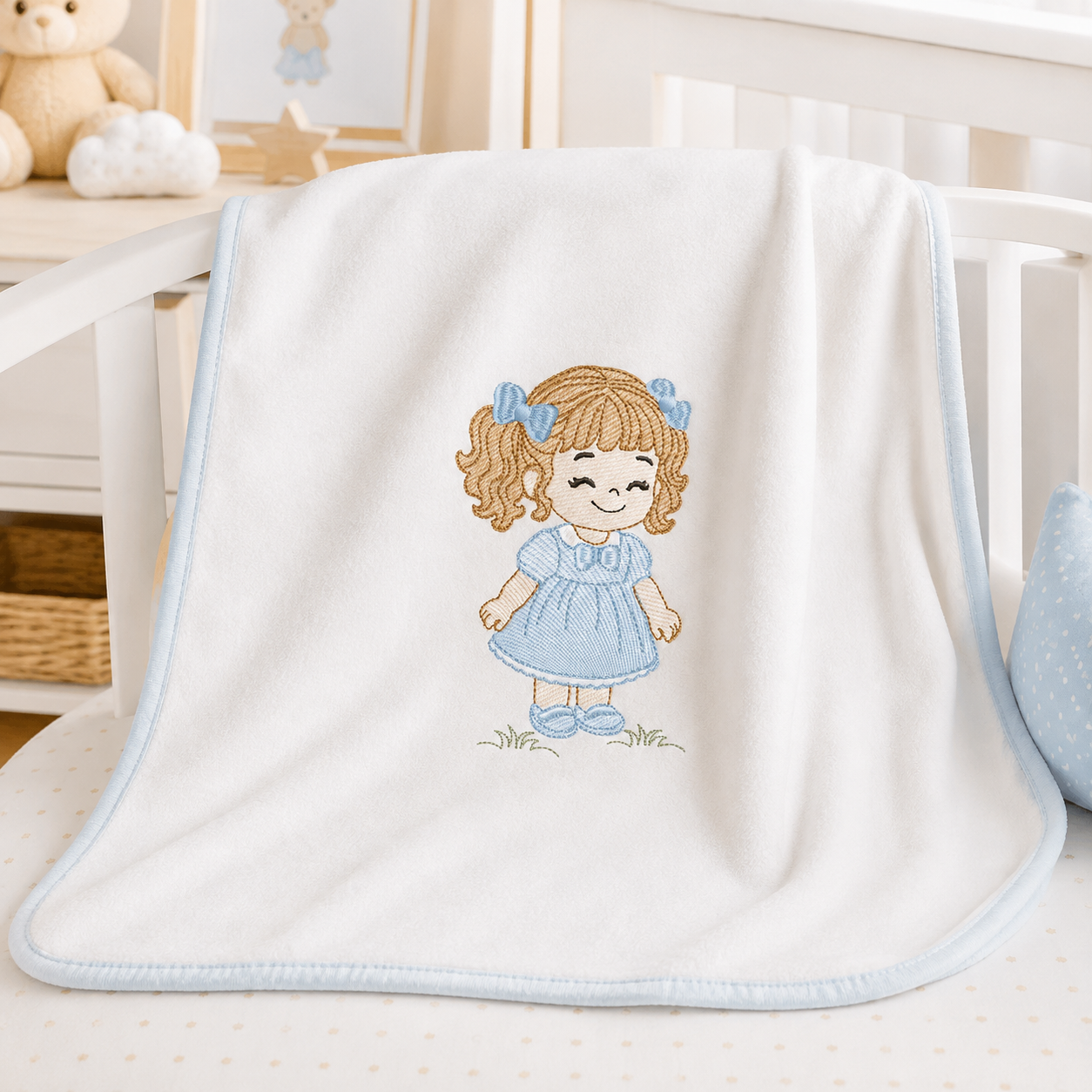 Baby girl embroidery designs - Toddler embroidery design machine embroidery pattern - Girl with curly hair - instant download