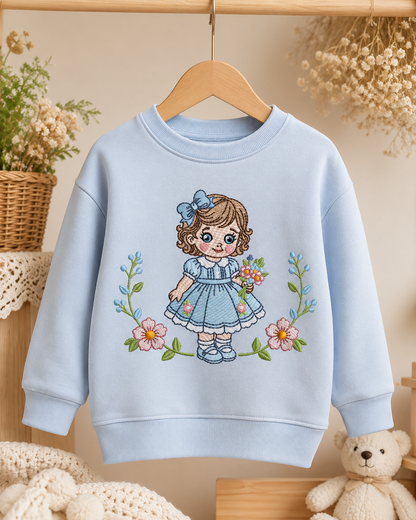 Baby Doll embroidery design - Girl with flowers and lace machine embroidery pattern - Princess embroidery file - Instant digital download pes jef