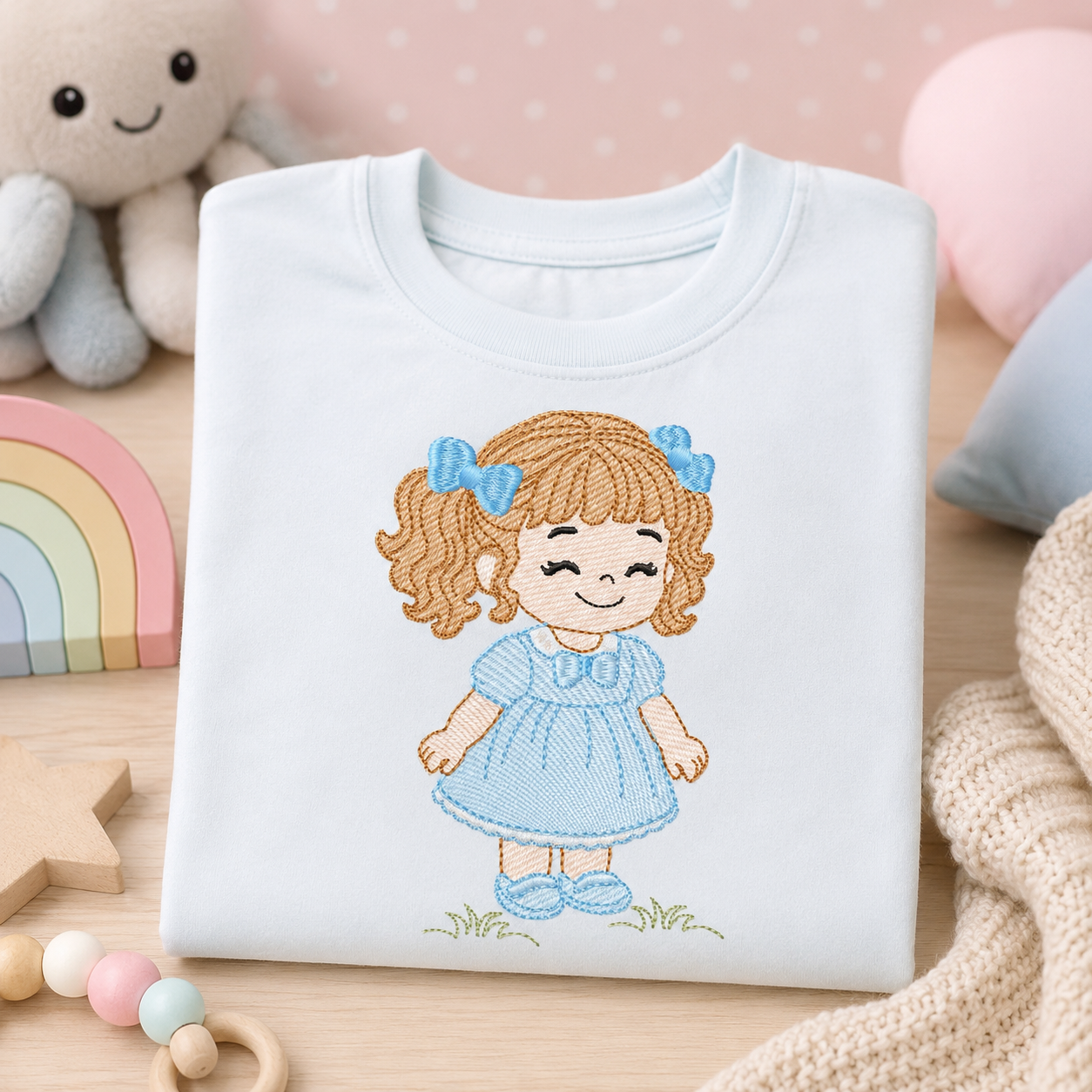 Baby girl embroidery designs - Toddler embroidery design machine embroidery pattern - Girl with curly hair - instant download