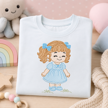 Baby girl embroidery designs - Toddler embroidery design machine embroidery pattern - Girl with curly hair - instant download