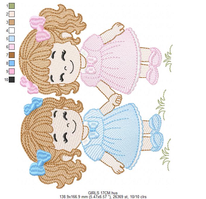 Baby girl embroidery design - Sisters machine embroidery pattern - Girl with long hair - instant download