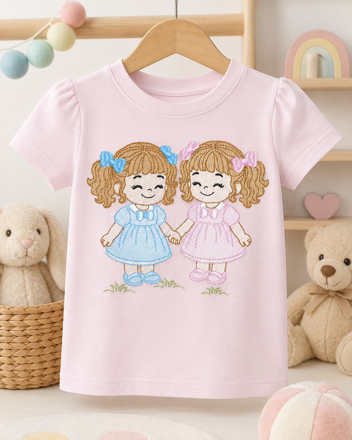Baby girl embroidery design - Sisters machine embroidery pattern - Girl with long hair - instant download