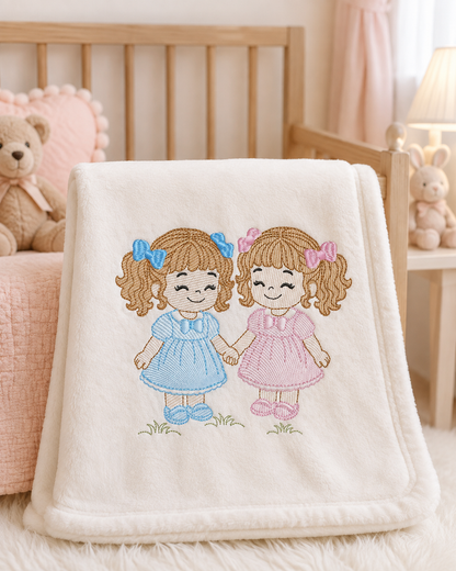 Baby girl embroidery design - Sisters machine embroidery pattern - Girl with long hair - instant download