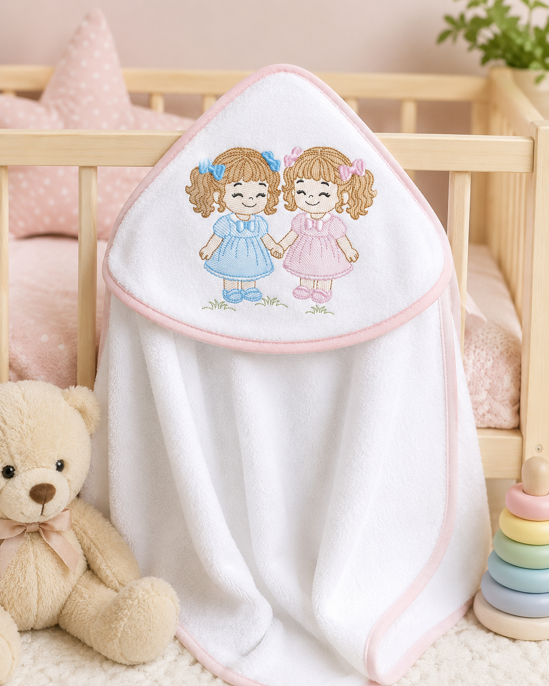 Baby girl embroidery design - Sisters machine embroidery pattern - Girl with long hair - instant download