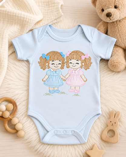 Baby girl embroidery design - Sisters machine embroidery pattern - Girl with long hair - instant download
